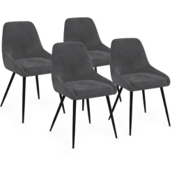Lot de 4 chaises avec accoudoirs en velours gris foncé