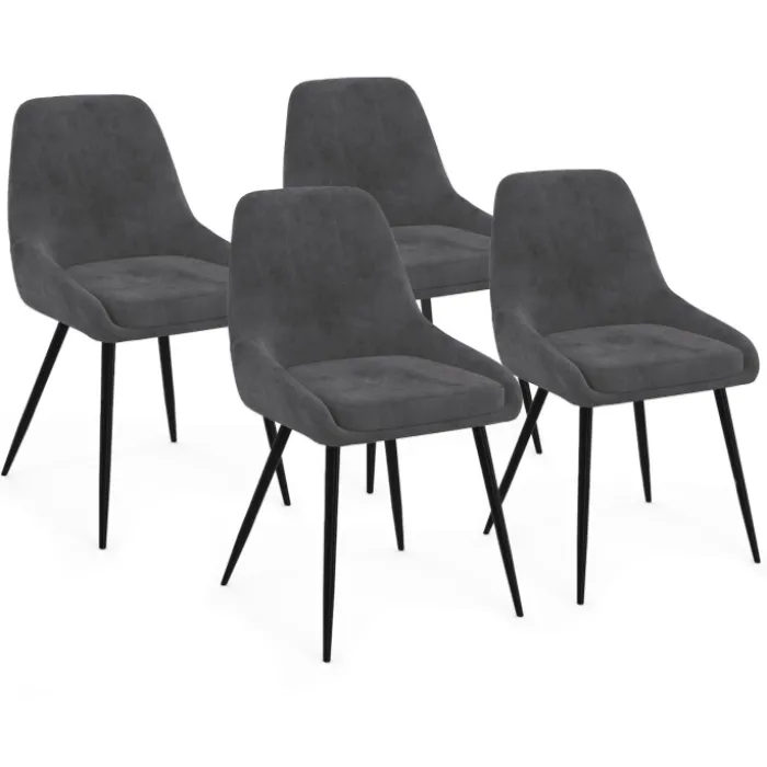 Lot de 4 chaises avec accoudoirs en velours gris foncé