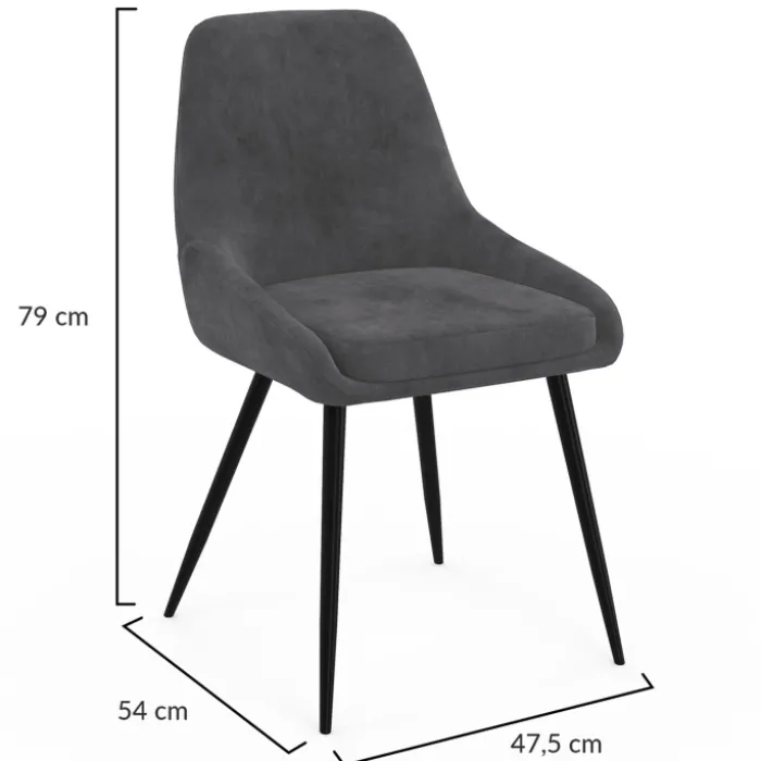 Lot de 4 chaises avec accoudoirs en velours gris foncé