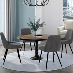 Lot de 4 chaises avec accoudoirs en velours gris foncé