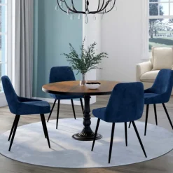 Lot de 4 chaises avec accoudoirs en velours bleu