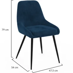 Lot de 4 chaises avec accoudoirs en velours bleu