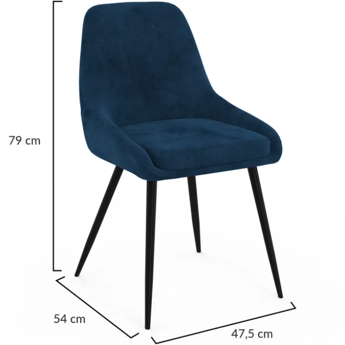 Lot de 4 chaises avec accoudoirs en velours bleu