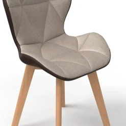 Lot de 4 chaises bi-matière en tissu et PU marron et taupe pour salle à manger