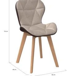 Lot de 4 chaises bi-matière en tissu et PU marron et taupe pour salle à manger