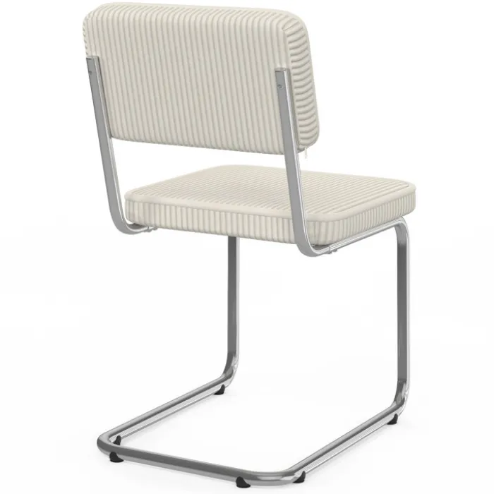 Lot de 4 chaises cantilever en velours côtelé beige et pied métal