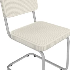 Lot de 4 chaises cantilever en velours côtelé beige et pied métal