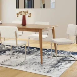 Lot de 4 chaises cantilever en velours côtelé beige et pied métal
