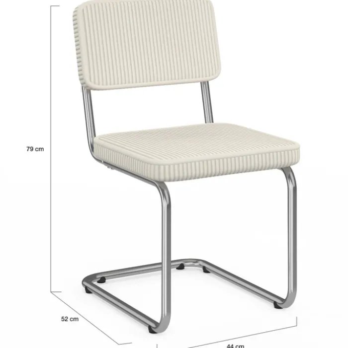 Lot de 4 chaises cantilever en velours côtelé beige et pied métal