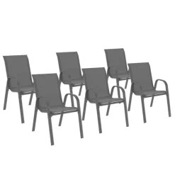Lot de 6 chaises de jardin empilables en métal gris anthracite et textilène
