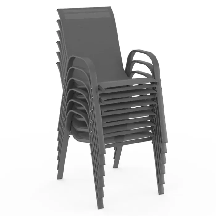 Lot de 6 chaises de jardin empilables en métal gris anthracite et textilène