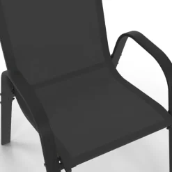 Lot de 4 chaises de jardin empilables en métal noir et textilène