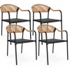 Lot de 4 chaises de jardin extérieures en métal, en cordage, en textilène et rotin clair