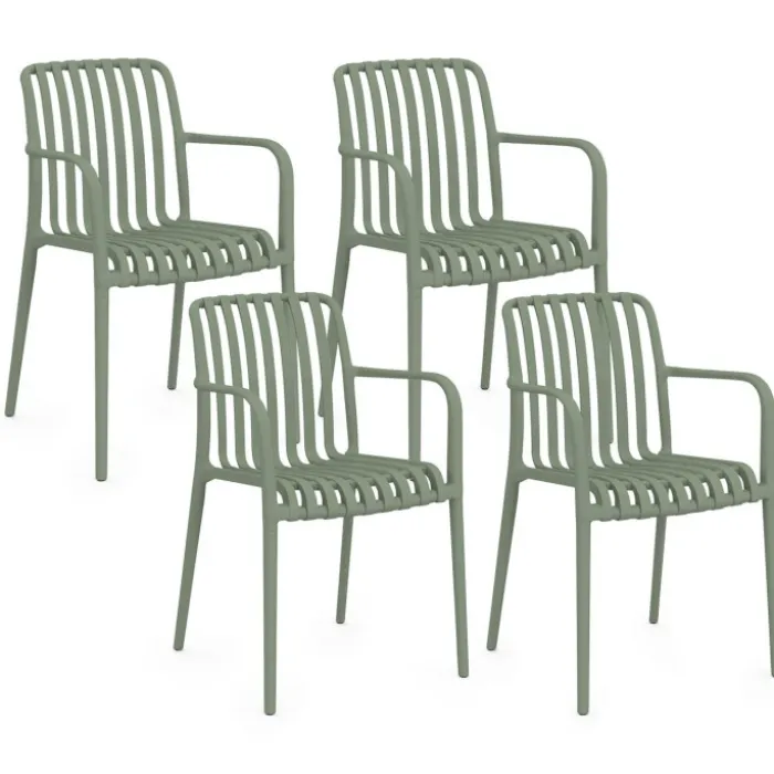 Lot de 4 chaises de jardin empilables en polypropylène vert