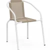 Lot de 6 chaises de jardin métal et textilène empilables blanc et beige
