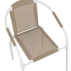 Lot de 6 chaises de jardin métal et textilène empilables blanc et beige