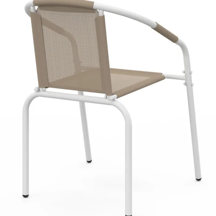 Lot de 6 chaises de jardin métal et textilène empilables blanc et beige