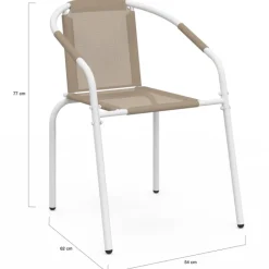 Lot de 6 chaises de jardin métal et textilène empilables blanc et beige