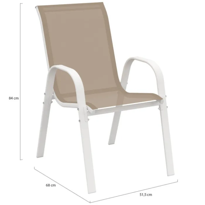 Lot de 4 chaises de jardin métal et textilène empilables blanc et beige