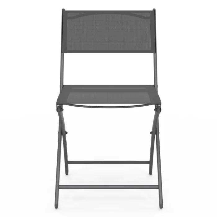 Lot de 6 chaises de jardin pliantes gris anthracite en métal et textilène