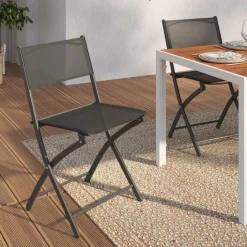 Lot de 6 chaises de jardin pliantes gris anthracite en métal et textilène