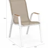 Lot de 6 chaises de jardin métal et textilène empilables blanc et bois