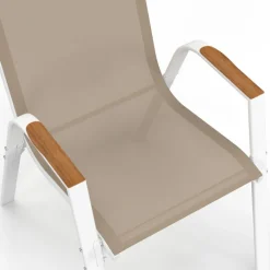 Lot de 6 chaises de jardin métal et textilène empilables blanc et bois