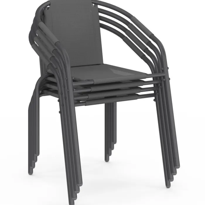 Lot de 4 chaises de jardin métal et textilène empilables gris anthracite