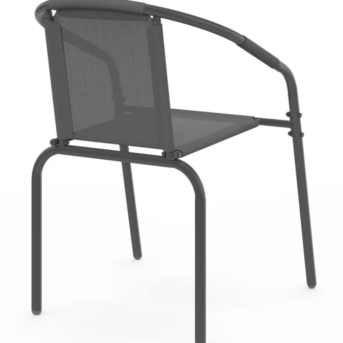 Lot de 4 chaises de jardin métal et textilène empilables gris anthracite