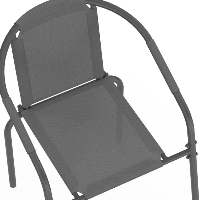 Lot de 4 chaises de jardin métal et textilène empilables gris anthracite