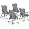 Lot de 4 chaises de jardin pliantes dossier inclinable avec accoudoirs gris anthracite