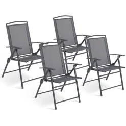 Lot de 4 chaises de jardin pliantes dossier inclinable avec accoudoirs gris anthracite