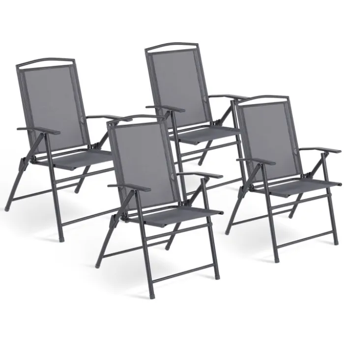 Lot de 4 chaises de jardin pliantes dossier inclinable avec accoudoirs gris anthracite