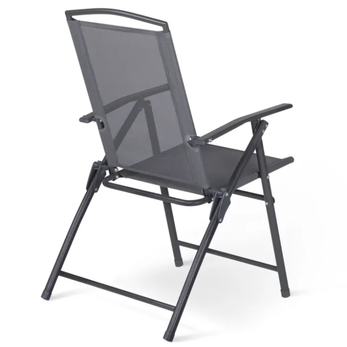 Lot de 4 chaises de jardin pliantes dossier inclinable avec accoudoirs gris anthracite