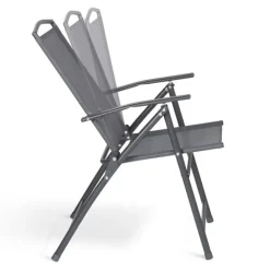 Lot de 4 chaises de jardin pliantes dossier inclinable avec accoudoirs gris anthracite