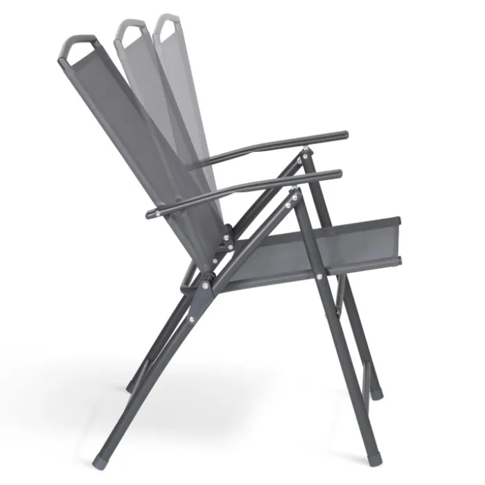Lot de 4 chaises de jardin pliantes dossier inclinable avec accoudoirs gris anthracite