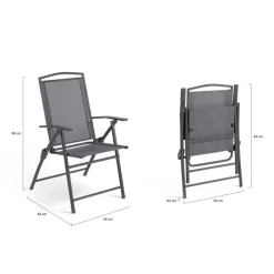 Lot de 4 chaises de jardin pliantes dossier inclinable avec accoudoirs gris anthracite