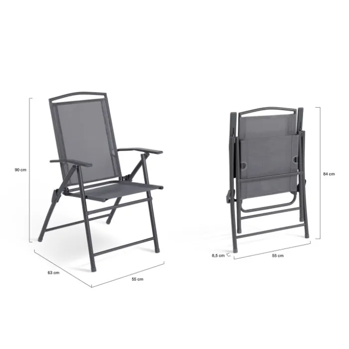Lot de 4 chaises de jardin pliantes dossier inclinable avec accoudoirs gris anthracite