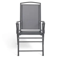 Lot de 4 chaises de jardin pliantes dossier inclinable avec accoudoirs gris anthracite