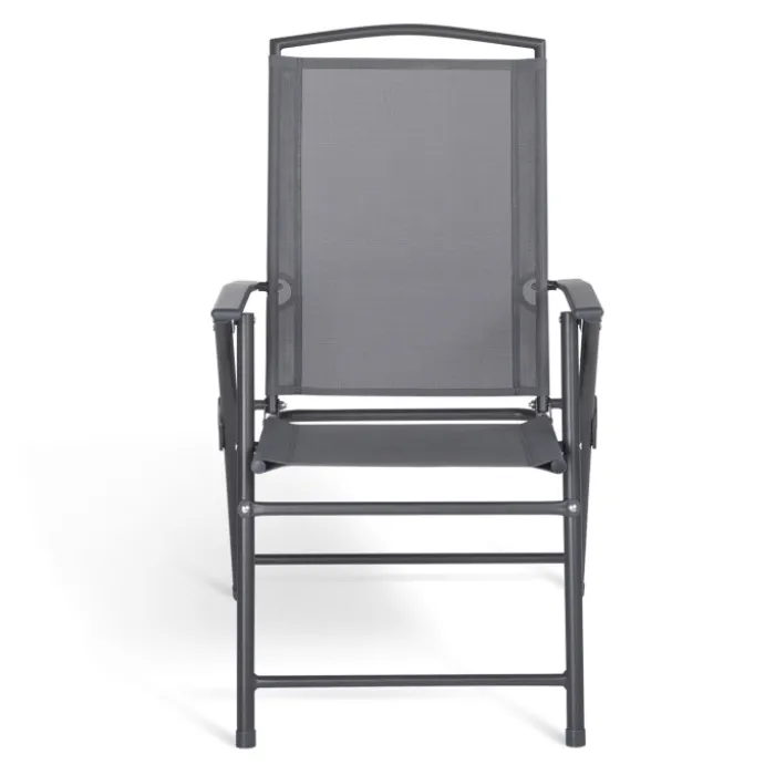 Lot de 4 chaises de jardin pliantes dossier inclinable avec accoudoirs gris anthracite