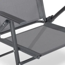 Lot de 4 chaises de jardin pliantes dossier inclinable avec accoudoirs gris anthracite