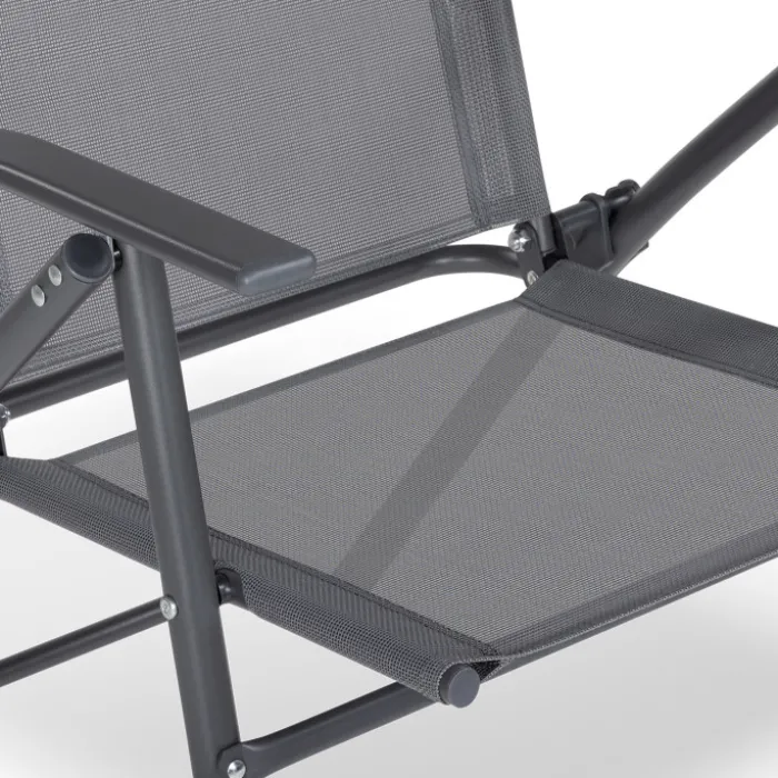 Lot de 4 chaises de jardin pliantes dossier inclinable avec accoudoirs gris anthracite
