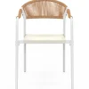 Lot de 6 chaises de jardin métal blanc cordage et textilène beige et rotin clair
