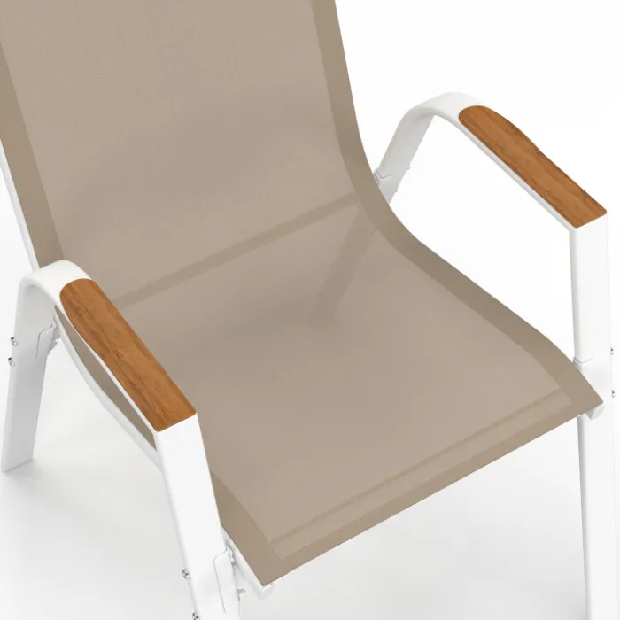 Lot de 4 chaises de jardin métal et textilène empilables blanc et bois