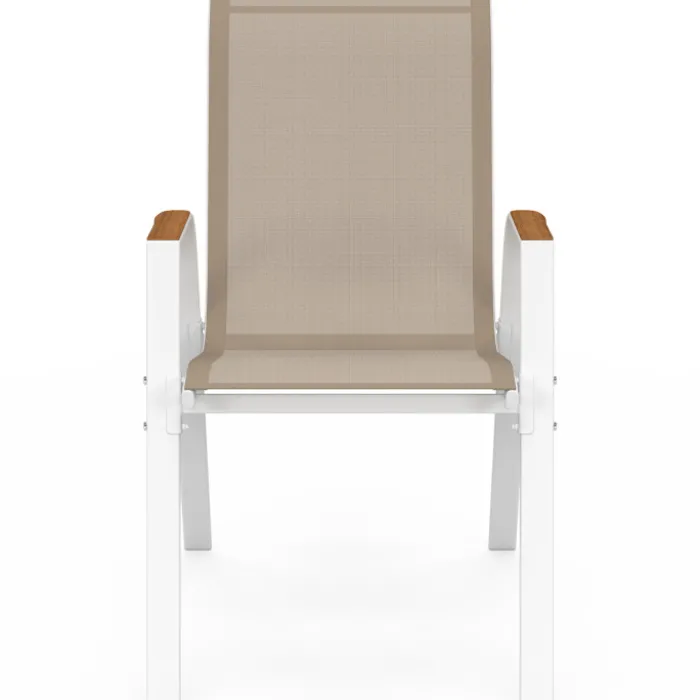 Lot de 4 chaises de jardin métal et textilène empilables blanc et bois