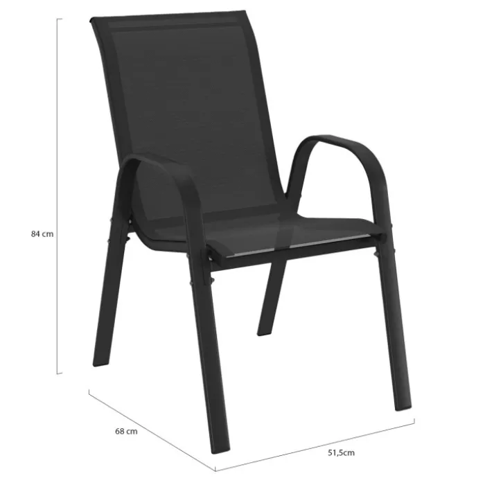 Lot de 6 chaises de jardin empilables en métal gris, noir et bleu et textilène