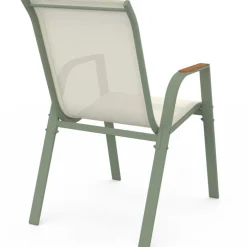 Lot de 6 chaises de jardin métal et textilène empilables vert et bois
