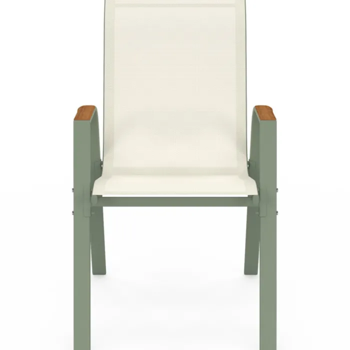 Lot de 6 chaises de jardin métal et textilène empilables vert et bois