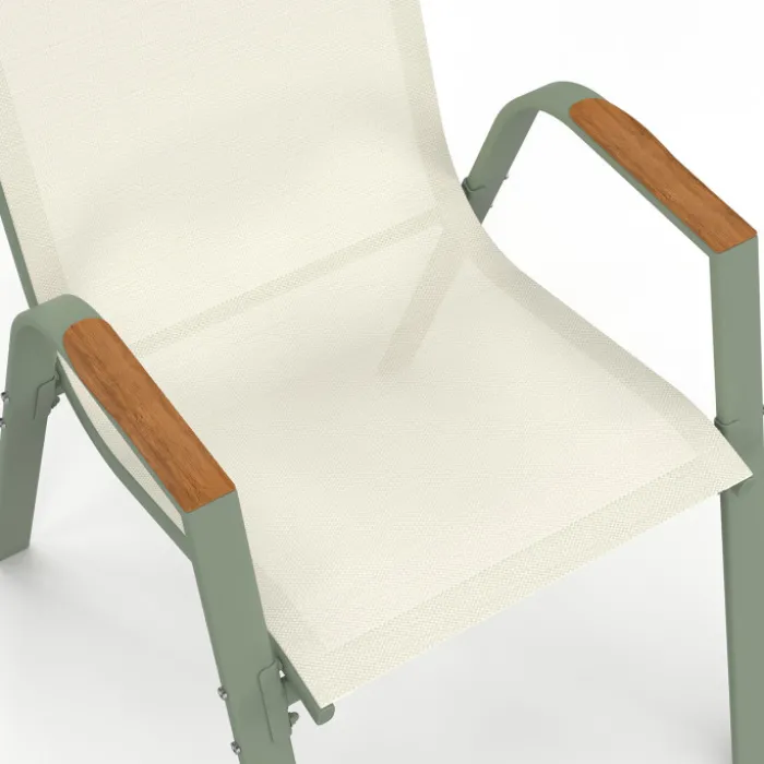 Lot de 6 chaises de jardin métal et textilène empilables vert et bois