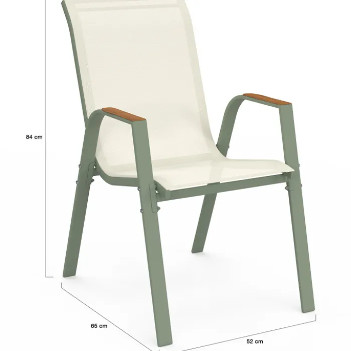 Lot de 6 chaises de jardin métal et textilène empilables vert et bois